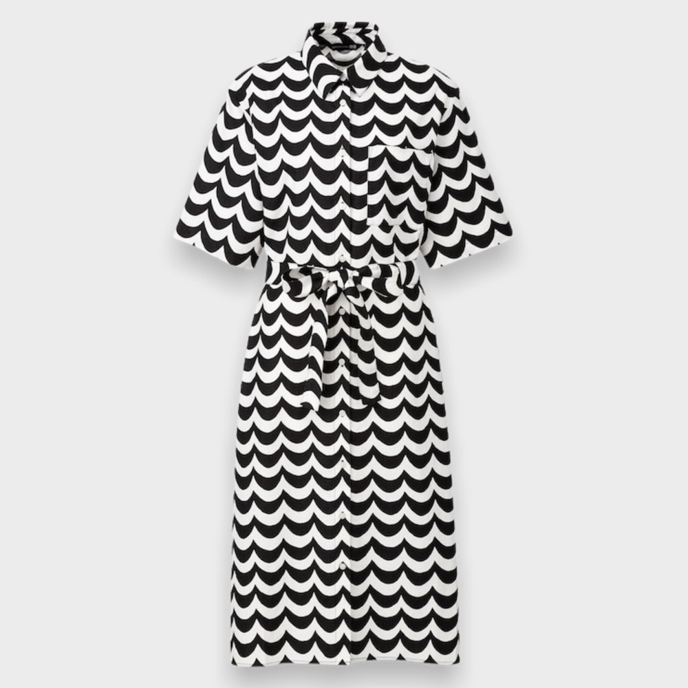 Marimekko Black and White Wave Pattern Dress